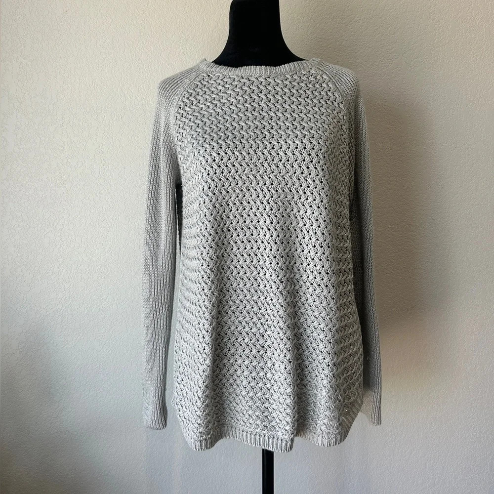 APT. 9 Gray Shimmer Knit Sweater Large